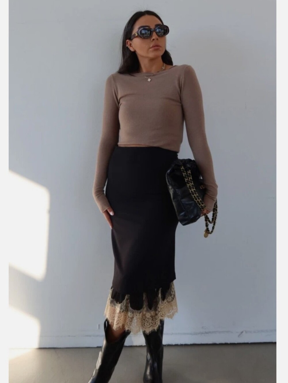 Zara Midi Skirt NWT Black Pencil Skirt With Lace Trim Size Large - Picture 7 of 15